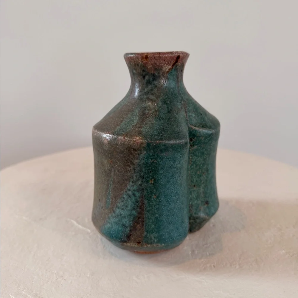 VINTAGE CALIFORNIA STUDIO POTTERY CERAMIC TURQUOISE VASE‎ ORGANIC HANDMADE MCM